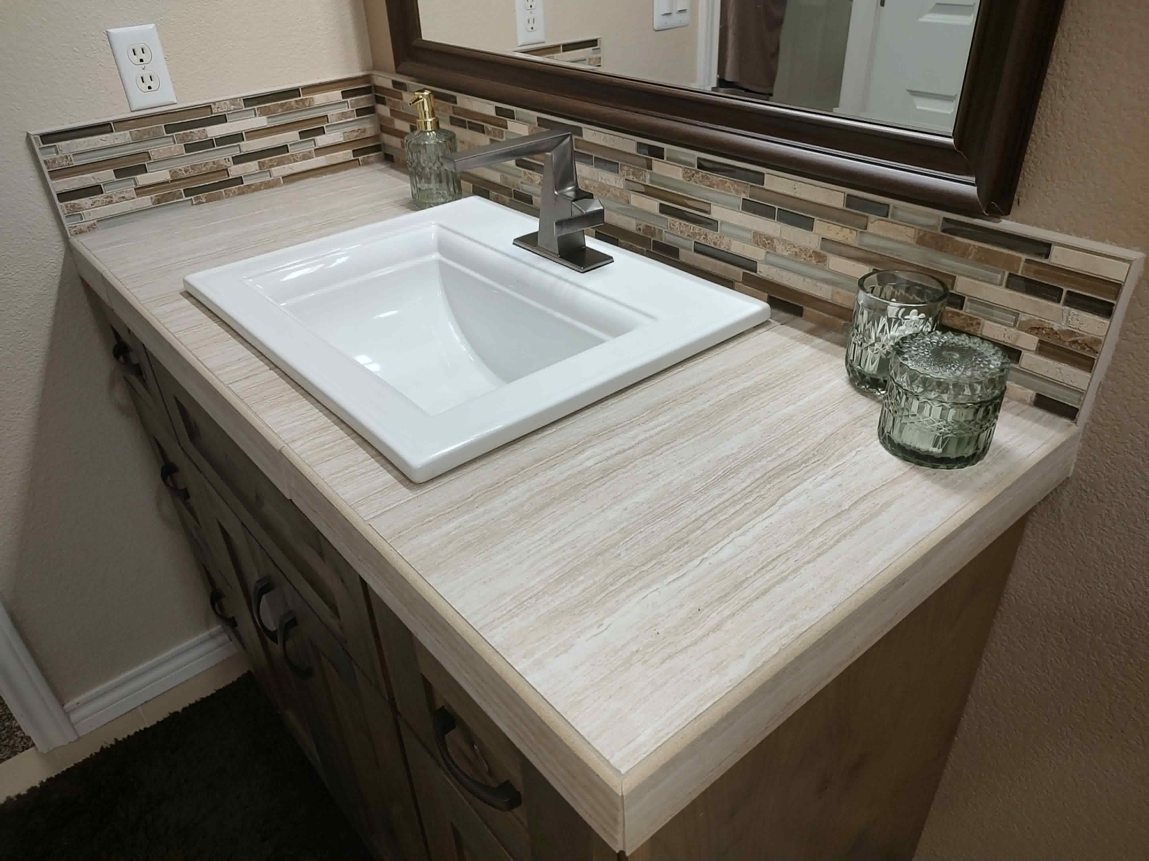 Simple Bathroom Countertop & Mosaic Backsplash
